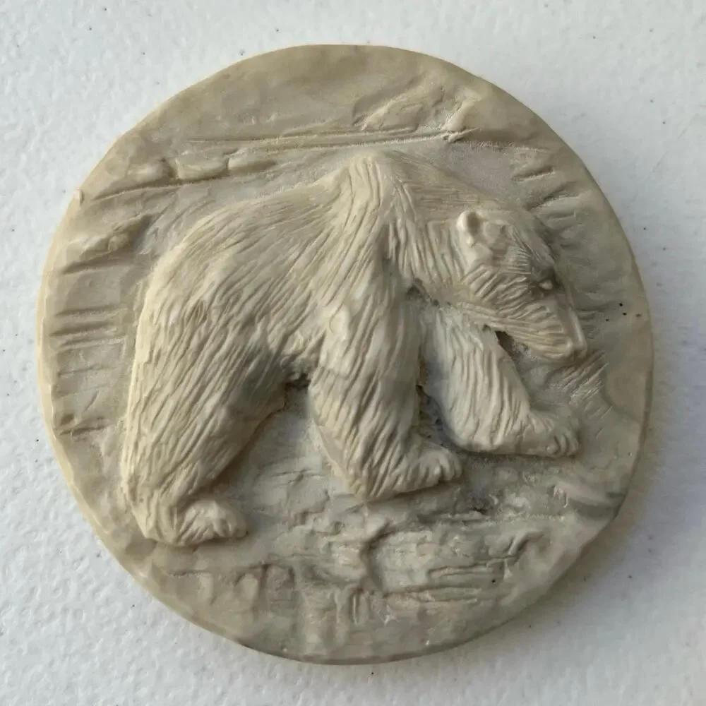 Pearlite Bear Trinket Dish Carved Handcrafted by Marblecraft in Canada Vintage